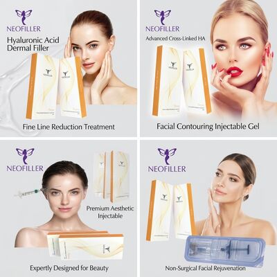 Sterile 1ml Syringe Hyaluronic Acid Dermal Filler Biocompatible Cross-Linked Injectable Gel 24-Month Shelf Facial Contouring