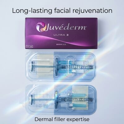Gel formulation Juvederm Dermal Filler 2 times 1ml volume hypodermic injection depth suitable for medical cosmetic applications