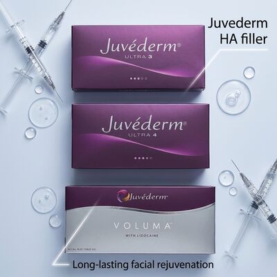 Gel formulation Juvederm Dermal Filler 2 times 1ml volume hypodermic injection depth suitable for medical cosmetic applications