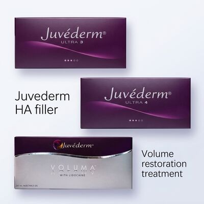 Gel formulation Juvederm Dermal Filler 2 times 1ml volume hypodermic injection depth suitable for medical cosmetic applications