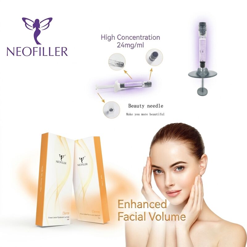 Sterile 1ml Syringe Hyaluronic Acid Dermal Filler Biocompatible Cross-Linked Injectable Gel 24-Month Shelf Facial Contouring